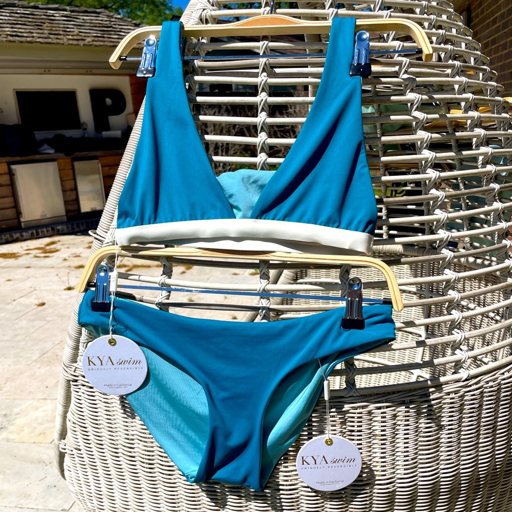 NWT Kya Swim Reversible “Abbey” & “Venice” Bikini in Teal / Crystal